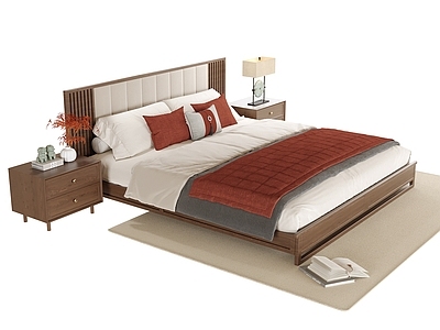 新中式双人床 床头柜 主卧床