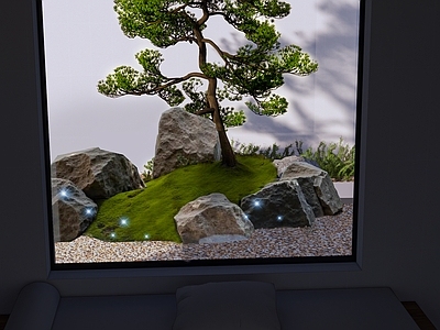 新中式日式其他景观小品 石头组景 石头景观 禅意窗景 庭院景观 石头庭院