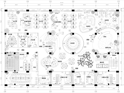 现代开放办公室 办公会所 整层办公设计 平面方案 设计图纸 董事长办公室 施工图