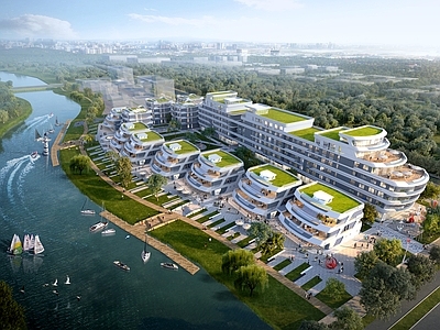 现代简约创业园区 白色 游艇风格 独栋 流线型 水平线条