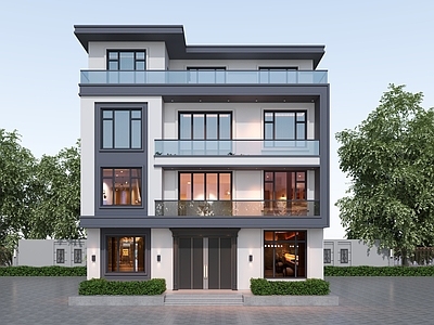 现代轻奢独栋别墅 现代别墅 中式别