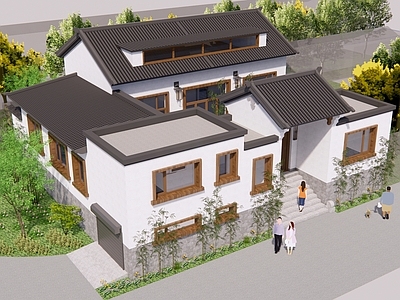 新中式现代乡村民房 新中式 自建房 现代 小院