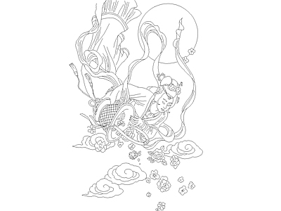 新中式中式人物 天女散花图 天女图 施工图