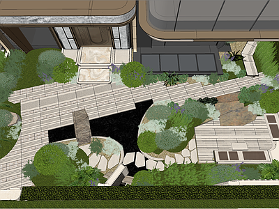 现代简约别墅庭院 样板间庭院 私家庭院 屋顶花园 下沉庭院