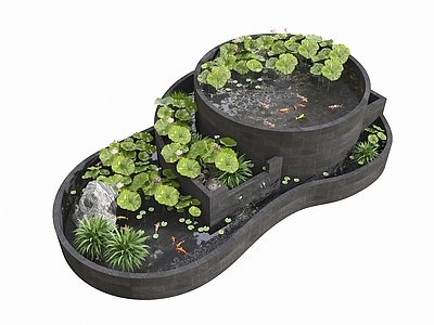 现代新中式人工水池 新中式水池 荷花池 景鲤池 跌水池 水景鱼池