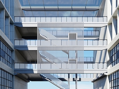 现代研发中心 建筑外观 玻璃幕墙 格栅