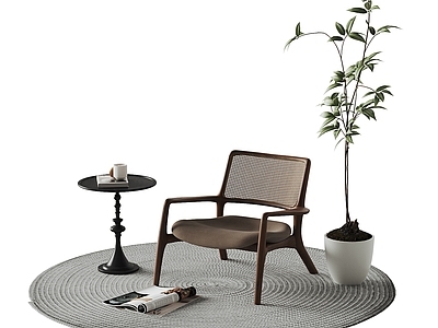 现代侘寂休闲椅 藤椅 现代休闲椅 盆栽摆件 茶几摆件 单椅