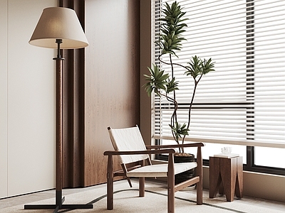 侘寂中古休闲椅 布椅 休闲椅 单椅 落地灯 盆栽摆件