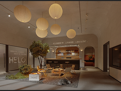 现代咖啡厅 现代水泥灰露营风