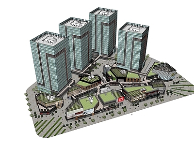 现代其他公共建筑 商业街 下沉商业 办公楼 高层塔楼 玻璃幕墙