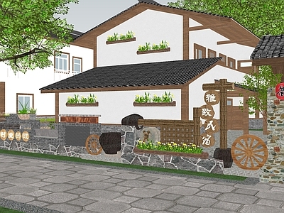 现代新中式乡村庭院 庭院围挡 乡村景墙 乡村矮墙 乡村庭院 围墙矮墙