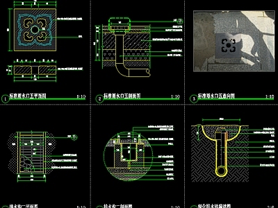 现代综合景观图库 传统铜钱雨水口 铺装隐形井盖 铺装台阶通用图 施工图
