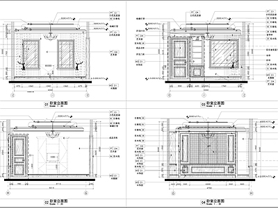 欧式法式卧室 卧室立面图 别墅卧室 欧式墙面立面图 墙面布局图 墙面节点 施工图