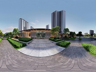 现代极简小区HDR hdr 社区入口景观 全景景观