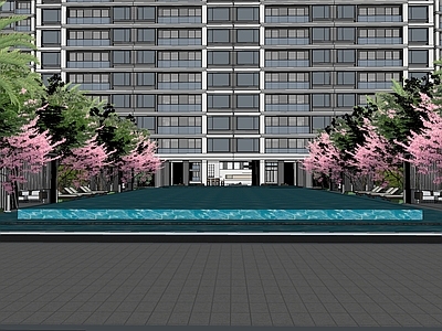 现代小区景观 中心花园 泳池 水景 草坪 蓝绿地产
