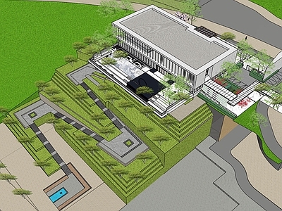 现代售楼处建筑 售楼部 展示中心 室外大台阶 景观大台阶 茶室会所