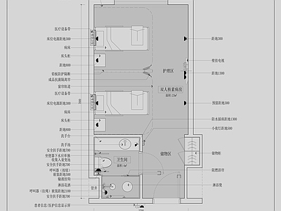 现代医院 双人核素病房平面 施工图