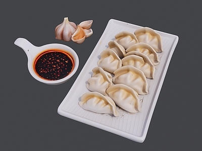 现代其他摆件 一小碟饺子配蒜 辣椒和醋