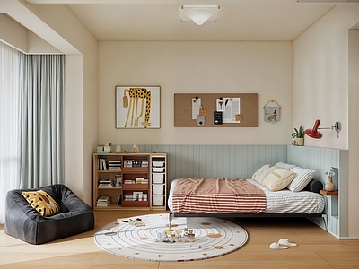 中古奶油家居卧室 包豪斯儿童房 中古风儿童房 奶油风儿童房