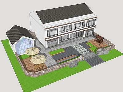 新中式民宿建筑 乡村民宿 山地民宿建筑 乡村民居庭院 民宿庭院设计