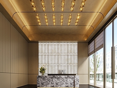 新中式售楼处 售楼部接待厅 接待台