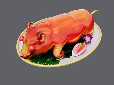 现代其他摆件 一盘烤乳猪