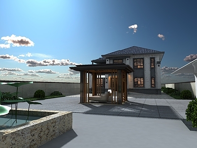 新中式古建 花园别墅 别墅 自建房 建筑 花园