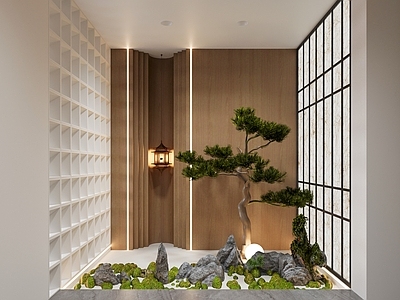 新中式室内景观 楼梯景观 入户景观 地下室景观 植物造景 景观树