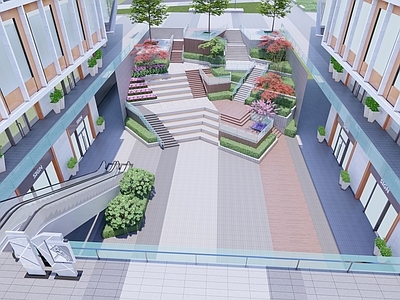 现代办公园区景观 下沉广场 下沉台阶 下沉台地