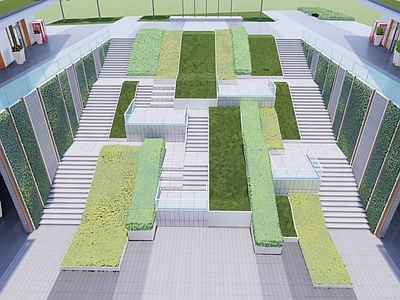 现代商业综合体景观 下沉广场 下沉台阶 下沉台地 高差台阶