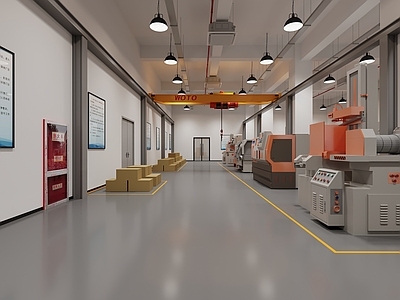 现代极简车间 车间 厂房 仓库 航车 装配车间