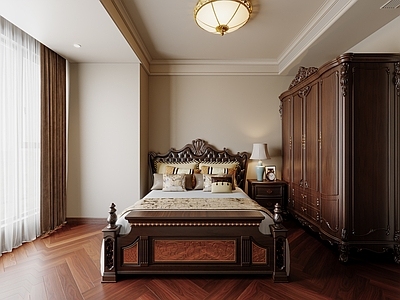 法式美式次卧 美式卧室 美式衣柜 美式吸顶灯