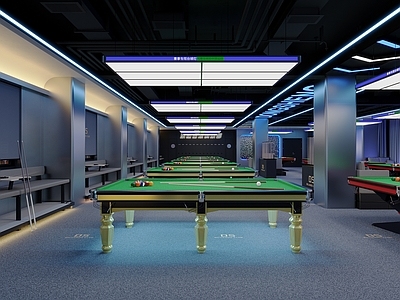 现代极简台球室 台球厅 桌球