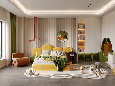 奶油现代家居卧室 现代奶油儿童房 奶油风家居卧室