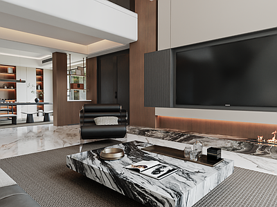 现代别墅客餐厅 沙发组合 茶室