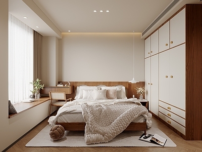 中古奶油家居卧室 中古家居卧室 中古风卧室 无主灯卧室 主卧 次卧