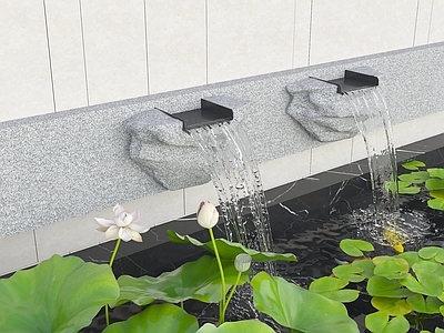 新中式现代其他水景设施 水景景观 叠水景观 流水景墙 新中式鱼池 庭院锦鲤池