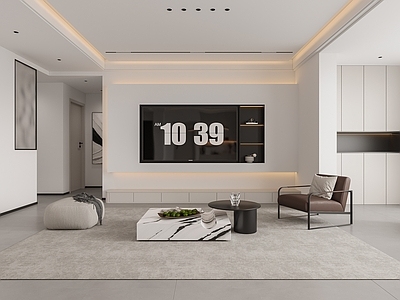 现代极简黑白灰客餐厅 无主灯