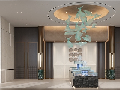 现代新中式中餐厅 餐厅大厅 点菜大厅 海鲜池