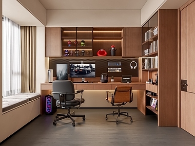 中古原木电竞房 电竞房 摆件 单椅 电脑