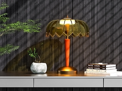 意式轻奢台灯 台灯 绿植 书