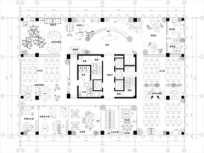 现代开放办公室 共享办公室 开放办公区 办公设计图 图纸 施工图