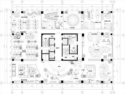 现代整体办公空间 办公室设计 办公平面方案 平面图纸 施工图