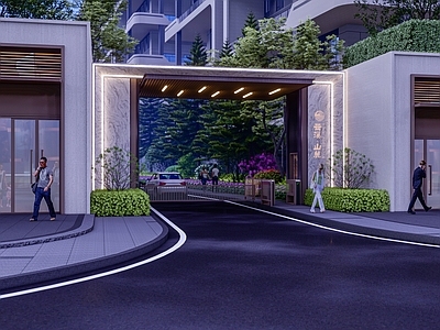 现代极简入口大门 小区入口大门 次入口