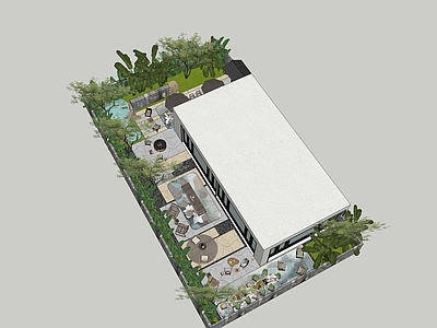 现代新中式别墅庭院 现代庭院