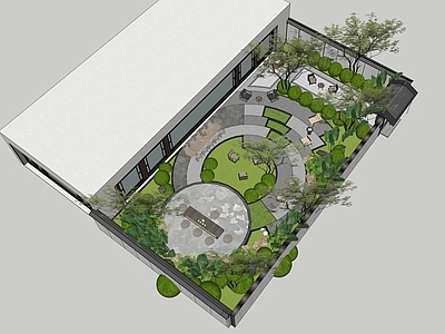 现代新中式别墅庭院 现代庭院