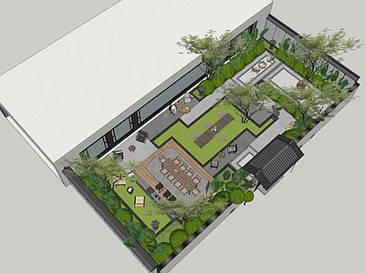 现代新中式别墅庭院 现代庭院