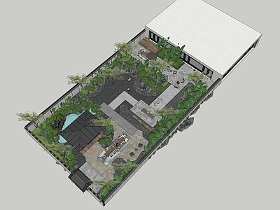 现代新中式别墅庭院 现代庭院