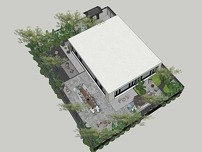 现代新中式别墅庭院 现代庭院