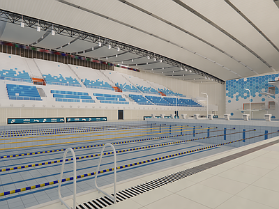 现代体育建筑 游泳馆 泳池 跳水台